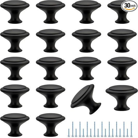 JOY DECOR 30 Pack Matte Black Cabinet Drawer Hardware 30mm Kitchen Cabinet Knobs Drawer Pulls with Installation Screws for Dressers Kitchens Cupboard