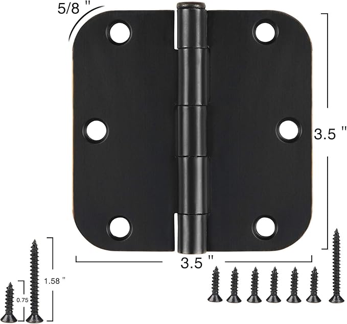 18 Pack Matte Black Door Hinges 3 1/2 Inch Interior Door Hinges 3.5 Inch Rounded 5/8” Radius Corners No-Squeak Sturdy Flat Iron Construction Standard Residential Hardware for Bedroom Home Indoor Doors