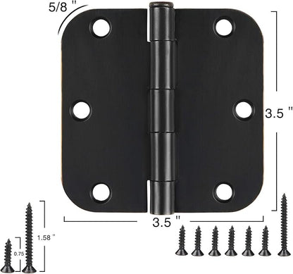18 Pack Matte Black Door Hinges 3 1/2 Inch Interior Door Hinges 3.5 Inch Rounded 5/8” Radius Corners No-Squeak Sturdy Flat Iron Construction Standard Residential Hardware for Bedroom Home Indoor Doors