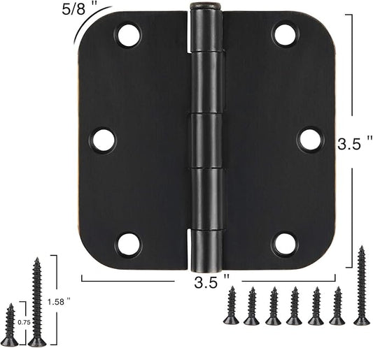 18 Pack Matte Black Door Hinges 3 1/2 Inch Interior Door Hinges 3.5 Inch Rounded 5/8” Radius Corners No-Squeak Sturdy Flat Iron Construction Standard Residential Hardware for Bedroom Home Indoor Doors