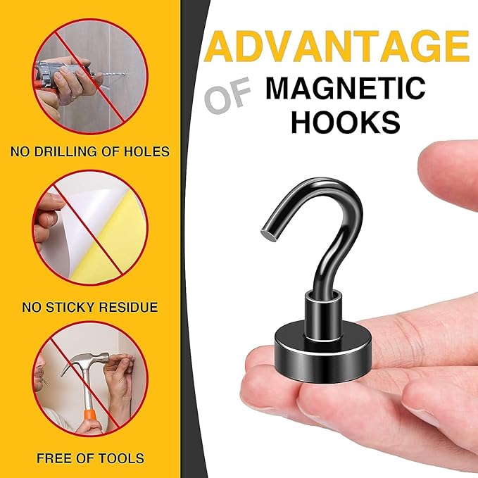 DIYMAG Magnetic Hooks, 30Lbs Strong Heavy Duty Cruise Magnet S-Hooks for Classroom, Fridge, Hanging, Cabins, Grill, Kitchen, Garage, Workplace and Office Etc, (200Pack-Black),Screw in Hook