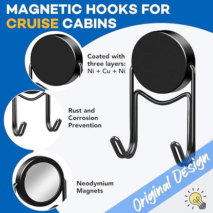 LOVIMAG Magnetic Hooks, 80lbs+ 2026 Cruise Cabin Ship Essentials Magnet Hook Heavy Duty Strong Magnets Refrigerator Fridge Hanging for Classroom Beach Vacation Kitchen Home Must Haves 10 Pcs (Black)