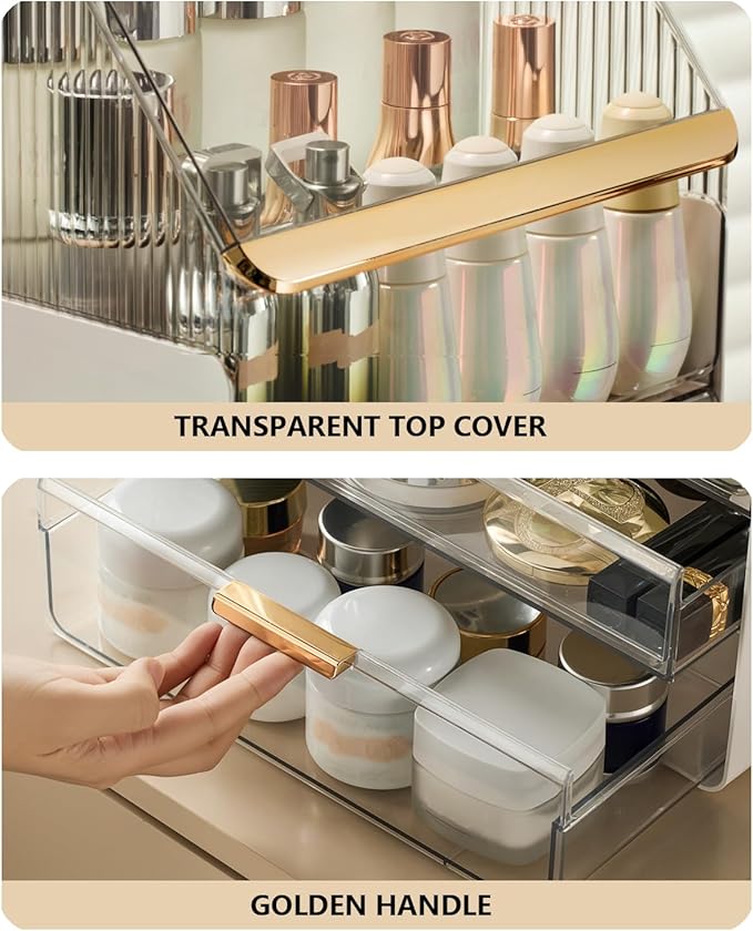 Large Makeup Organizer Countertop Vanity Organizer Cosmetic Organizer Makeup Storage Box Bathroom Counter Organizer Perfume Skincare Organizers Gift Women Girls Clear Design Easy Visibility
