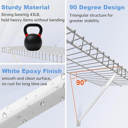 12 Inch Wire Shelf Brackets Set, 3 Pack Metal White Closet Support Bracket with End Brackets & Clips for Wire Shelving Wall Bracket Installation, Support Wire Closet Shelves Racks(3 Pack)