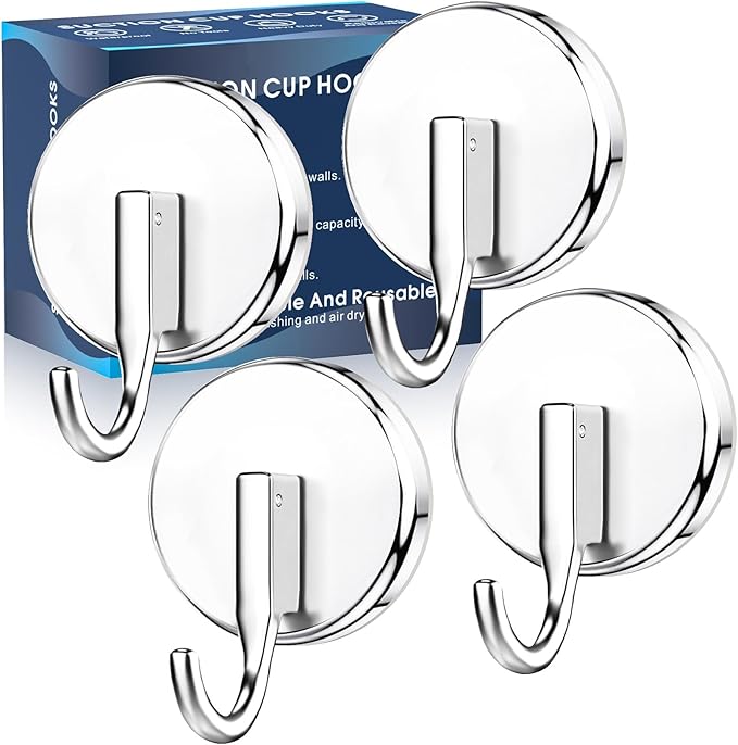 Suction Cup Hooks for Shower, Shower Hooks Mounting on Glass Doors, Tile, Mirrors, Metals,Hook for Hanging Towels, Robe, Loofah, Jackets-Chrome(4 Pack)
