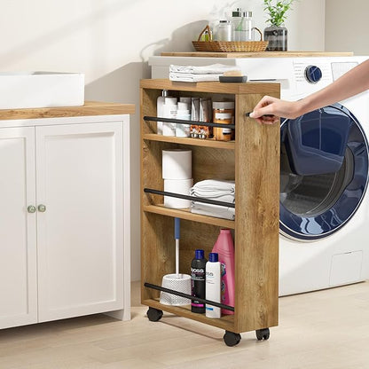 Tribesigns Slim Storage Cart, Rolling Narrow Kitchen Cart on Wheels for Small Place, 4-Tier Slide Out Slim Utility Cart Skinny Laundry Cart with Handle for Kitchen, Bathroom, Laundry (Farmhouse)