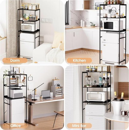Mini Fridge Shelf Mini Fridge and Microwave Stand Over Mini Fridge Storage Rack 3 Tier Microwave and Fridge Stand Suitable for Dorm, Kitchens, Offices, Black