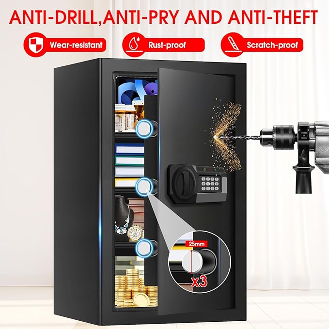 5.2 Cuft Large Home Safes Water and Fireproof, Digital Safes for Home Use Fire and Water Proof with Removable Shelves, Alarm System and Mute Function, Anti-Theft Fireproof Safe for Home Documents