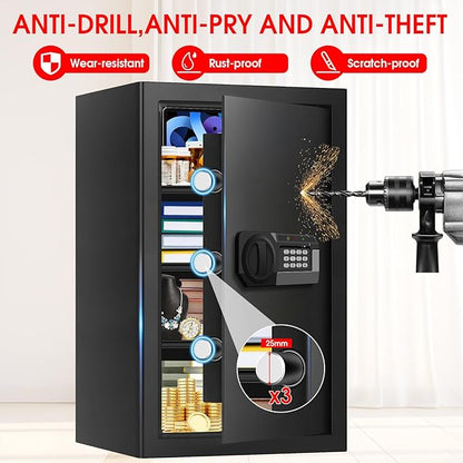5.2 Cuft Large Home Safes Water and Fireproof, Digital Safes for Home Use Fire and Water Proof with Removable Shelves, Alarm System and Mute Function, Anti-Theft Fireproof Safe for Home Documents