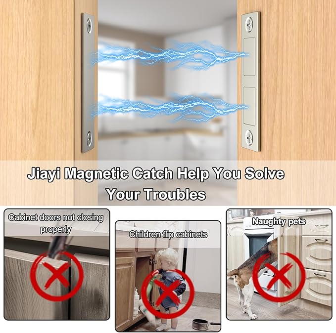 Magnetic Door Catch, Jiayi 30 LB Cabinet Door Magnetic Catch Heavy Duty, 2 Pack Magnets Door Closer, Screw on Magnet Closet Door Catch, Double Drawer Magnets Latch for Wardrobe Cabinets Closing