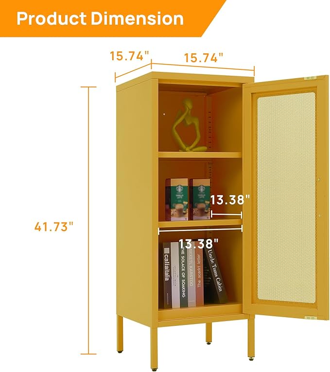 Slim Metal Storage Cabinet with Mesh Doors - 42'' Tall Narrow Organizer Tower, Compact Freestanding Cabinet, Versatile Utility Storage for Home, Office, Bedroom, or Kitchen, Durable and Modern Design