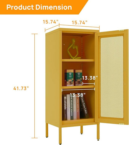 Slim Metal Storage Cabinet with Mesh Doors - 42'' Tall Narrow Organizer Tower, Compact Freestanding Cabinet, Versatile Utility Storage for Home, Office, Bedroom, or Kitchen, Durable and Modern Design