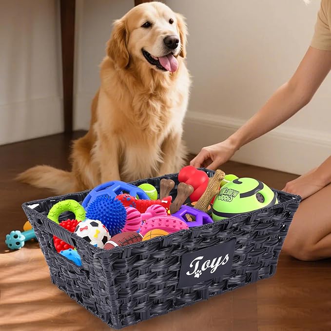 Dog Toy Basket Large Woven Bin Toy Storage Organizer for Living Room Pet Toy Basket with Handles Stylish Dog Toy Bin for Home,Ideal Gift for Pet enthusiasts