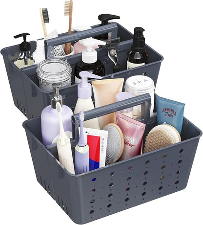 Lifewit Shower Caddy Portable, Plastic Bathroom Organizer with Handle and Holes, Hard Cleaning Basket for Toiletry Storage, College Dorm Essentials, Slate Blue, 2 Packs