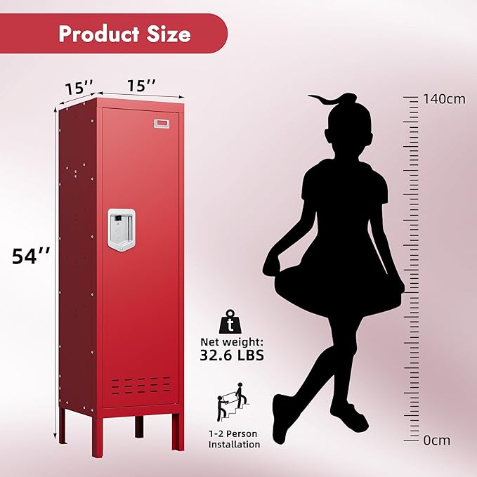 Metal Cabinet Home Office Storage, Lockable Steel Locker with Door, 54" Height, Multi-Purpose for Home, Office, Gym, School, Garage
