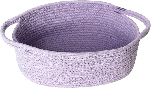 Small Woven Gift Basket, Baskets for Gifts Empty, Cotton Rope Cat Dog Toy Bin Box, Nursery Baby Basket, Wicker Basket with Handles, Shelf Storage Basket for Home Decor, Purple, 12"x 8"x 5"