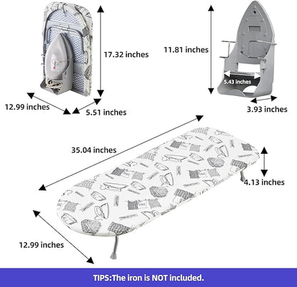 Foldable Ironing Board,13"x35" Folding Tabletop Small Ironing Board with Iron Holder and Wall Mount Space-Saving, White