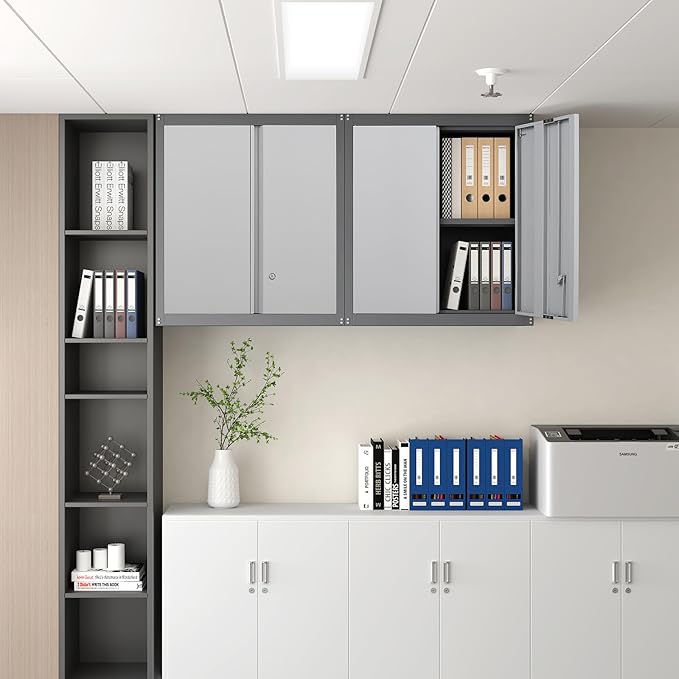 Garage Wall Cabinet,Locking Wall Cabinet with Shelves,Wall Mounted Storage Cabinet,Metal Wall Cabinet for Garage,Basement,Home,Gray