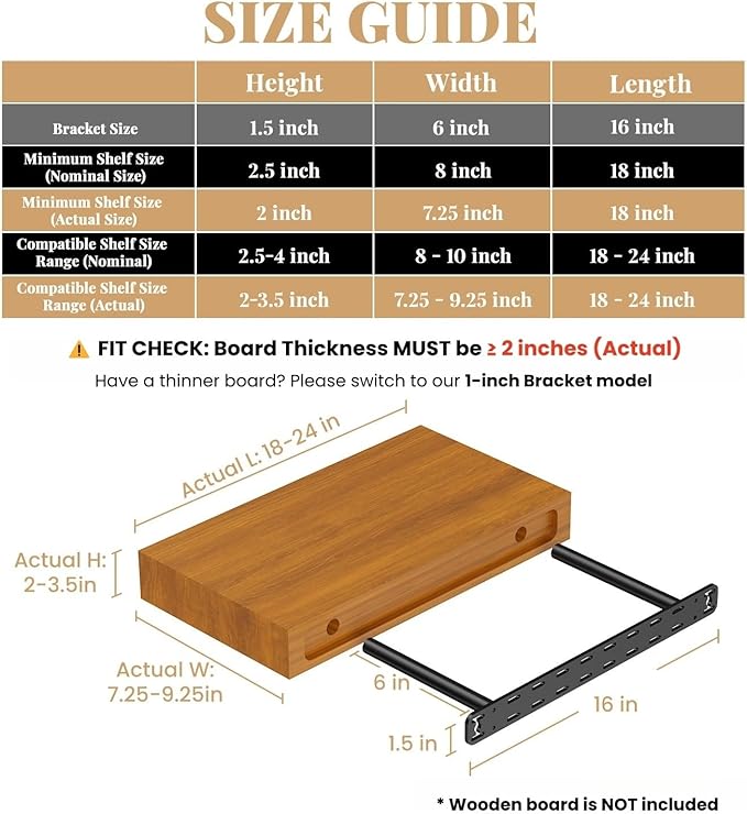 2pcs Floating Shelf Hardware Heavy Duty Hidden Shelf Brackets Support,Wall Mounting Invisible Floating Shelves Bracket with Jig (16" x 6" x 1.5" with Tools)