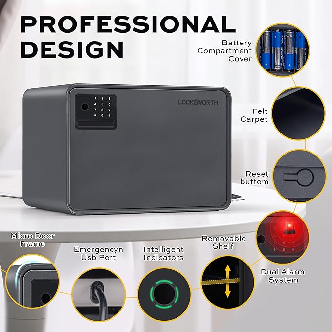 Biometric Safe for Home, 0.6 Cube Feet Auto-Open Fingerprint Safe with Touch Screen, Alarm System & Removable Shelf, Small Money Box for Cash, Jewelry, Documents, Home Office Use, Black