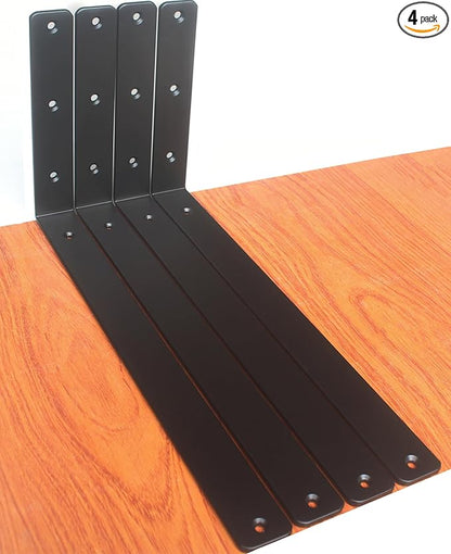 4 Pack - L 16" x H 8" x W1.5, 5mm Thick Black L Shelf Bracket, Iron Shelf Brackets, Metal Shelf Brackets, Floating Shelf, Shelf Supports with Screws