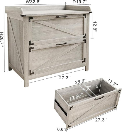2 Drawer File Cabinet with Lock, Modern Farmhouse Filing Cabinet for Letter Files, Large Wood File Cabinets for Home Office (Grey)