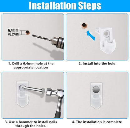 48 Pack Back Wall Clips for Drywall, Heavy Duty Shelf Clips for Wire Shelving, White Fixed Mount Drywall Wire Shelf Back Wall Clips Shelf Brackets Included Screws and Clips with Expansion Tubes