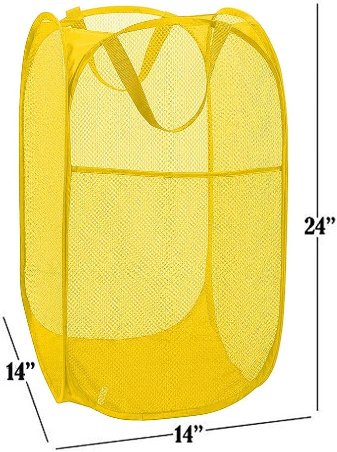 Mesh Pop up Laundry Hamper, Foldable Clothes Hamper Laundry Basket for Rooms, Apartment, College Dorm or Travel, Yellow