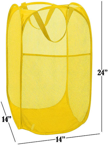 Mesh Pop up Laundry Hamper, Foldable Clothes Hamper Laundry Basket for Rooms, Apartment, College Dorm or Travel, Yellow
