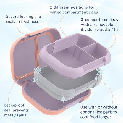Bentgo Chill Max Leak-Proof XL Lunch Box - Included Ice Pack Keeps Food Cold; 5-Cup Capacity for Adults & Ages 8+, 3 or 4 Compartment Bento Box, BPA-Free, Dishwasher Safe (Lavender & Peach Blossom)