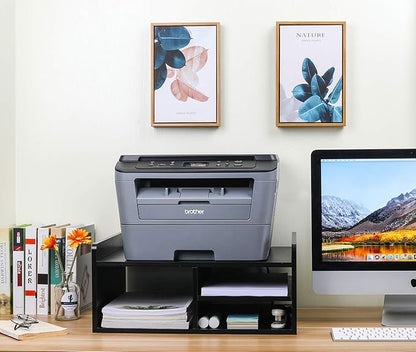 PAG Desktop Printer Stand with Storage, Paper Storage Holder Rack for Desk, Wooden Printer Organization for Home/Office, Black