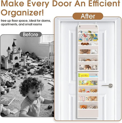WISELIFE 6-Tier Over The Door Organizer Storage Detachable Design Door Hanging Storage Organizer with Clear Window Behind The Door Storage for Nursery Bedroom Bathroom Pantry Closet Beige