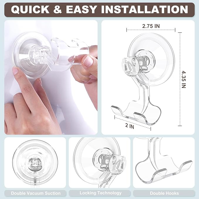 VIS'V Suction Cup Razor Holder, Shower Suction Razor Hooks for His and Hers, Removable and Reusable, Clear, 2 Pcs