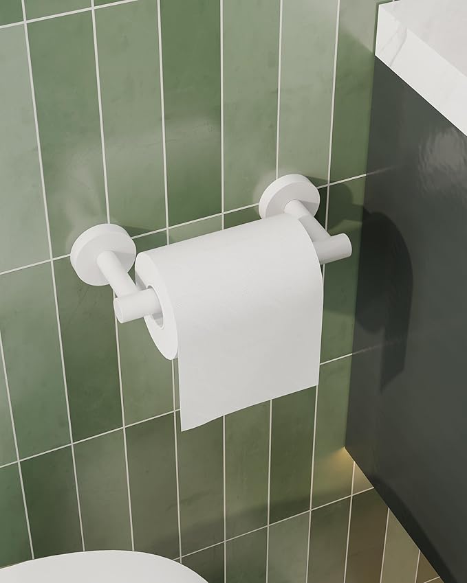 White Toilet Paper Holder SUS304 Stainless Steel Double Post Pivoting Toilet Paper Roll Holder Wall Mounted Toilet Tissue Holder for Commercial Bathroom RV Brushed Brass Finish