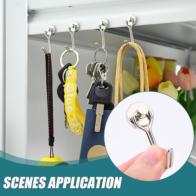 MAGXCENE 24 Pack Swivel Swing Magnetic Hooks, Strong Neodymium Magnetic Hooks Heavy Duty for Hanging, Rare Earth Magnet Hagner for Grill Classroom Cruise Kitchen Indoor Outdoor, 20mm in Diameter