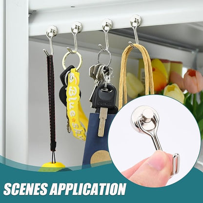 MAGXCENE 24 Pack Swivel Swing Magnetic Hooks, Strong Neodymium Magnetic Hooks Heavy Duty for Hanging, Rare Earth Magnet Hagner for Grill Classroom Cruise Kitchen Indoor Outdoor, 20mm in Diameter
