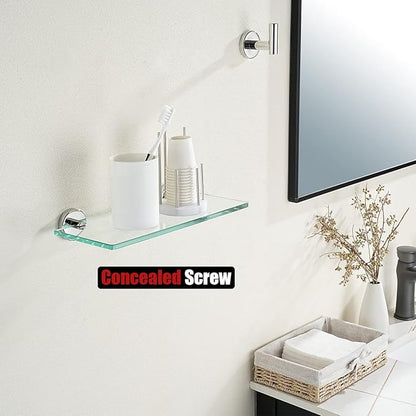 JQK Bathroom Glass Shelf Chrome, Tempered Glass Shower Storage 12 by 5 inches, 304 Stainless Steel Polished Chrome Wall Mount, TGS101L12-CH