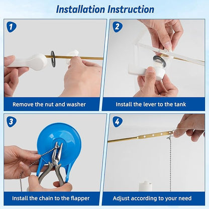 Hibbent Universal Front Mount Metal Toilet Handle Replacement Kit, Brass Toilet Tank Flush Lever with Stainless Steel Adjustable Flapper Chains for Most Toilets, White