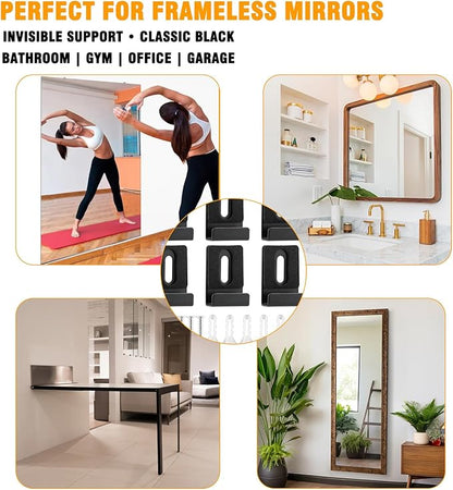 6Pcs Heavy-Duty Metal Mirror Hanger Clips - Wide Channel Rust-Resistant Brackets for Frameless Bathroom/Office/Gym Wall Mirrors, Includes Screws & Anchors