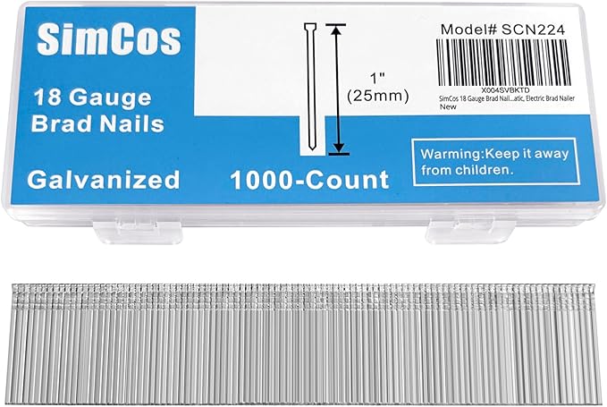 18 Gauge Brad Nails 4 Sizes (2",1-1/2",1-1/4",3/4") Galvanized 18 GA Nail Gun Nails Assorted and Small Finishing Nails for Pneumatic, Electric Brad Nailer (1" - 1000 PCS)