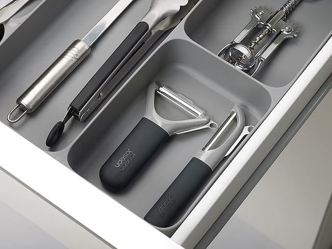 Joseph Joseph DrawerStore Compact Utensil Organizer For Kitchen Drawer Silverware, Flatware Tray, Large, Grey