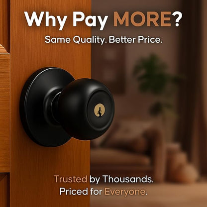 Copper Creek Entry Door Knob – Keyed Entry Handle with Lock and Key, ANSI Grade-3 Certified, DIY-Friendly Install for Interior and Exterior Entrance Doors – Matte Black (1 Pack)