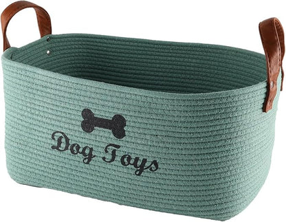 Geyecete X-Large Cotton Rope Dog Basket with Leather handle Blanket Storage Basket Decorative Clothes Hamper Basket | Extra Large Baskets for Blankets or Laundry-Geen