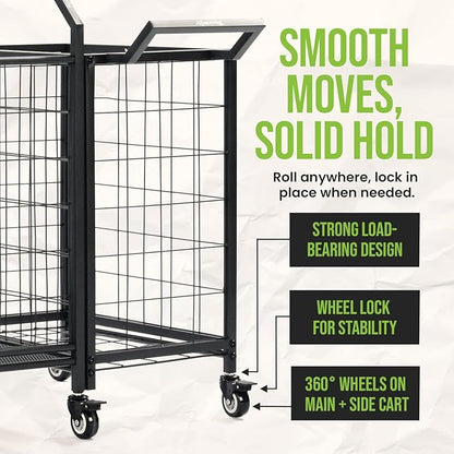 SpaceWise Sports Equipment Organizer – Garage Ball Storage Rack with Hooks, Baskets, Wheels & Detachable Portable Side Cart, Golf Organizer, Gym Equipment & Toy Storage Solution, Charcoal Finish
