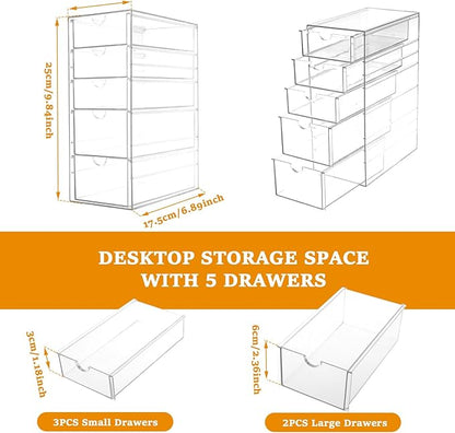 Makeup Organizer, Desk Organizer, Drawer Organizer Makeup Hair Accessories Organizer with 5/6 Sliding Drawers Large Capacity Drawer Storage for Cosmetic Jewelry Pen Stationary (5 layers)