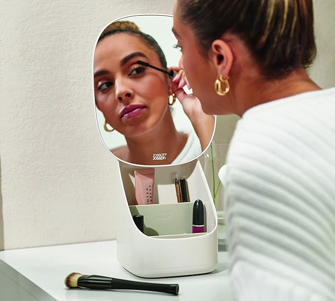 Joseph Joseph Viva Makeup Cosmetic Storage Organizer, Large with Mirror, Shell