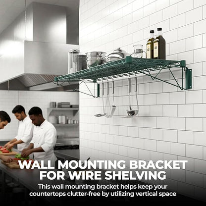 Epoxy Green Wall Mounting Bracket for Wire Shelving | 2 Brackets for Commercial, Retail or Home Use | NSF Certified | Set of 2 Brackets | (14")