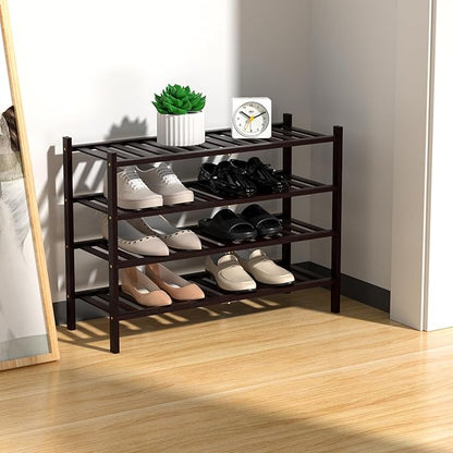 RONGJlA 4 Tier Bamboo Shoe Rack for Closet Free Standing Wood Shoe Shelf Storage Organizer for Entryway Small Space Stackable, Brown