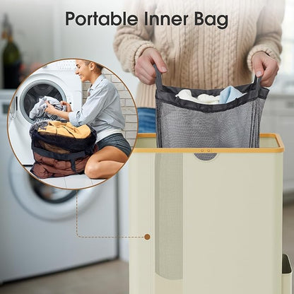 Laundry Basket Clothes Hamper with Lid and Pocket Large Collapsible Laundry Baskets with Handle, Freestanding Hampers for Bedroom Aesthetic, Dorm, Bathroom, Laundry Room (150L, Beige)