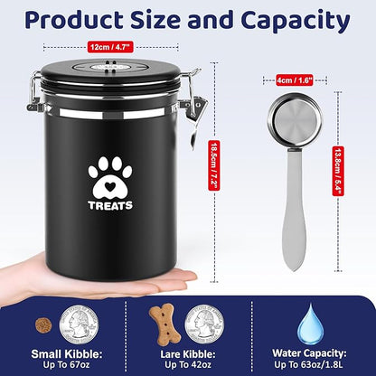 Dog Treat Container Airtight- 7.2"x4.7" Large Stainless Steel Cat Treat Jar for Kitchen Counter with Scoop, Pet Storage for Fresh Dog Cookie